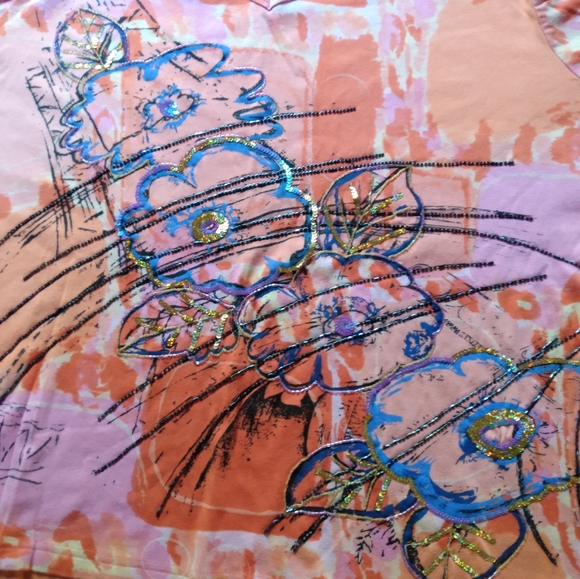 Indigo Moon Floral Print VNeck Top with Sequin/Bead Detail - Picture 4 of 5